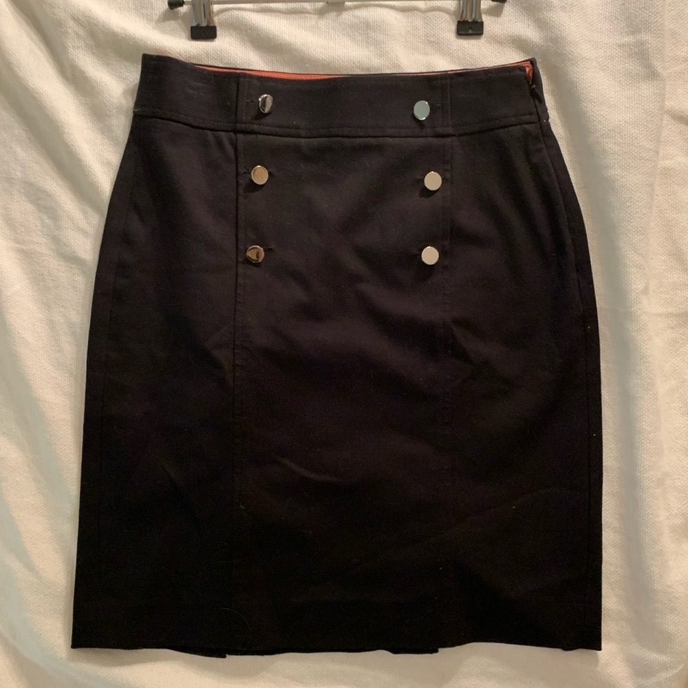 Silver buttons& two slits, black pencil skirt